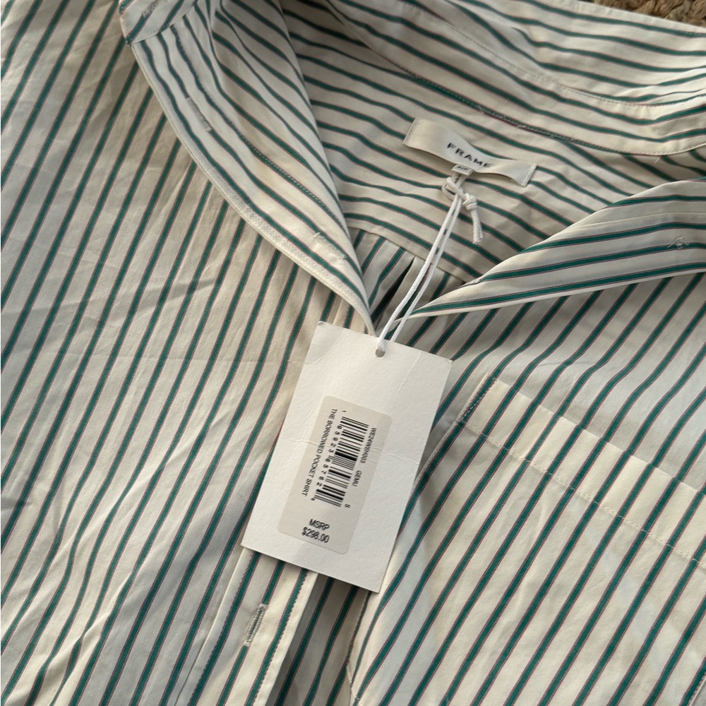 Frame Pocket Shirt in Green Stripe - Picture 3 of 4